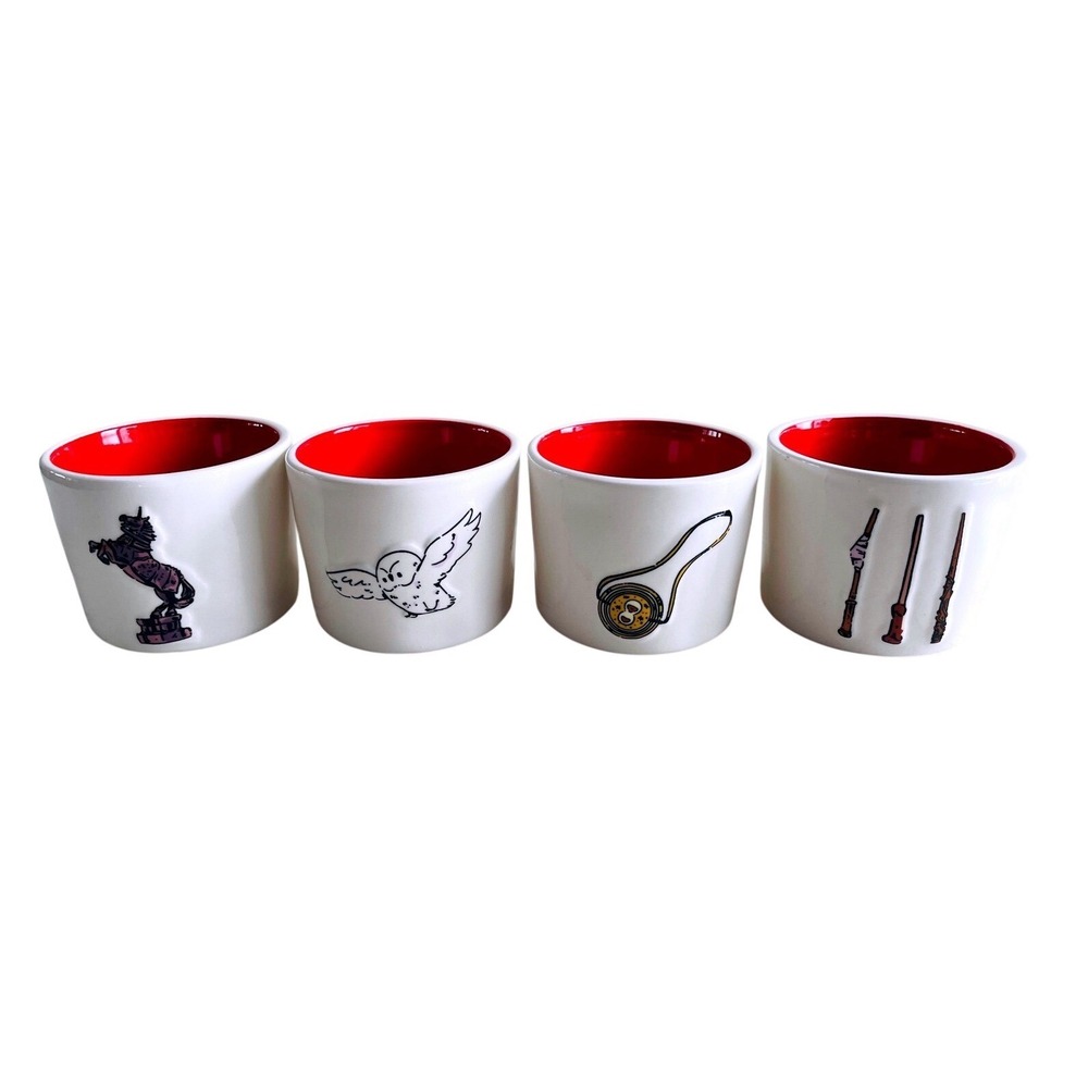 Rae Dunn Harry‎ Potter Ramekin Set of 4 Red White Ceramic Stoneware Bowls 3.5in